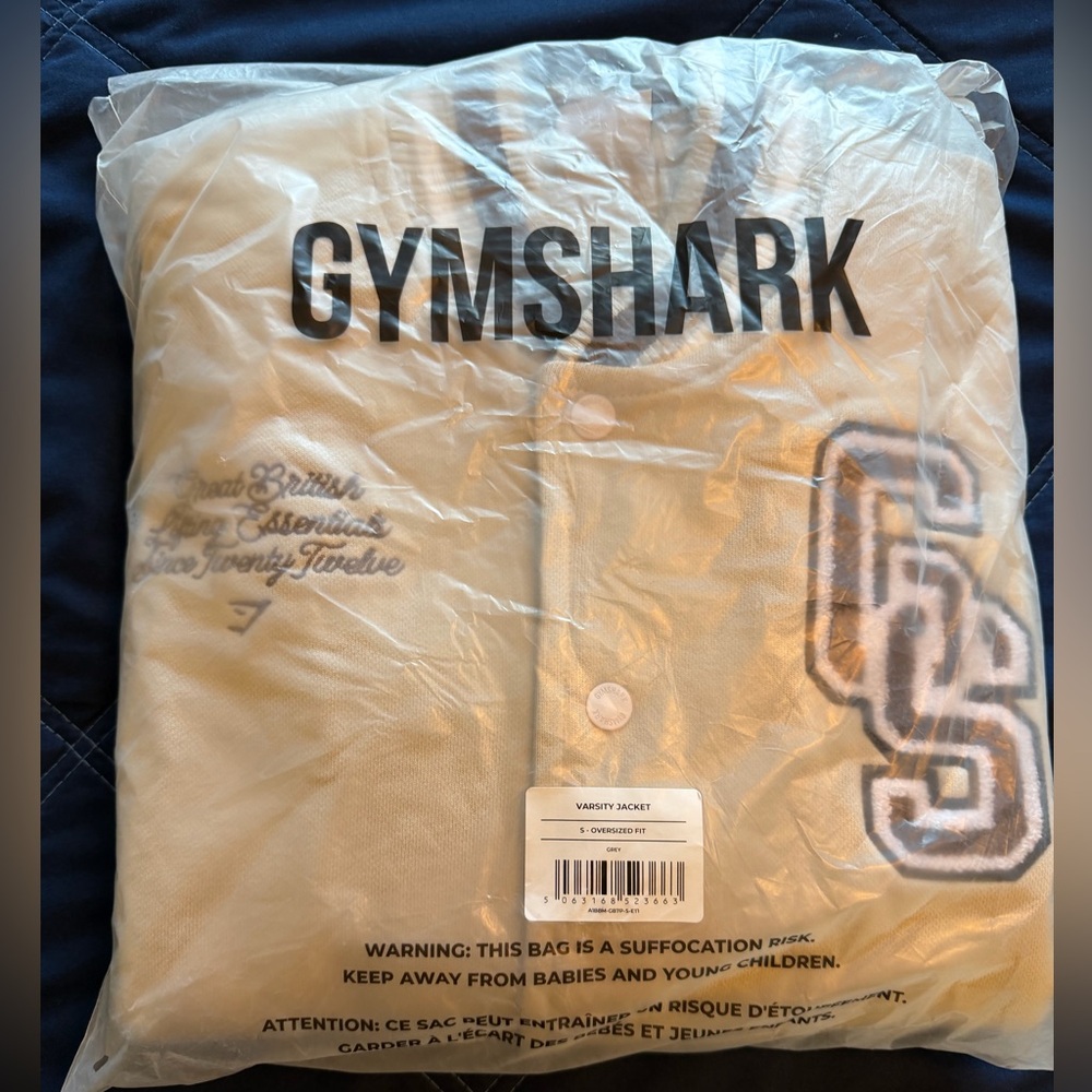 Gymshark Varsity Jacket Oversized Small 

pebble grey.